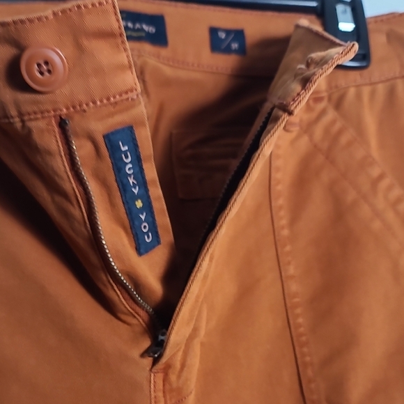 LUCKY BRAND Rust Orange Colored Pants With Blue Stripes Down Side Size 12/31 - Picture 9 of 16